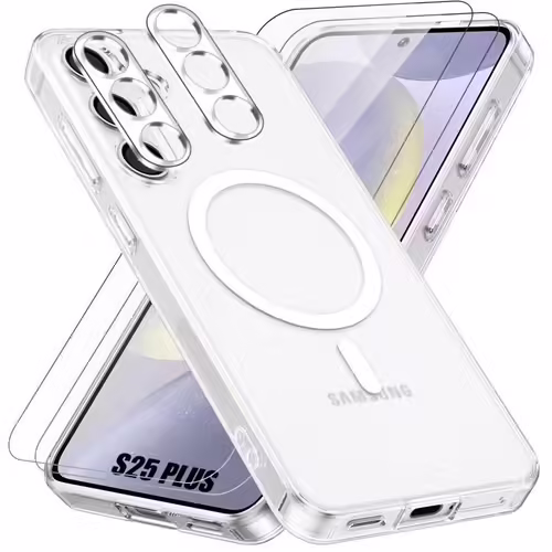 Coque Silicone Transparente Compatible Magsafe + Verres Trempes Et Protections Camera Arriere X2 Pour Samsung Galaxy S25 Plus Little Boutik©