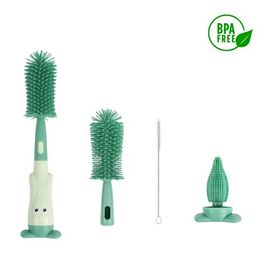 Brosses À Biberons En Silicone Pour Bébé, Brosses De Nettoyage Pour Tétines De Biberons Avec Support De Rangement, Brosses De Nettoyage Résistantes Aux Rayures Pour Pailles (Vert)