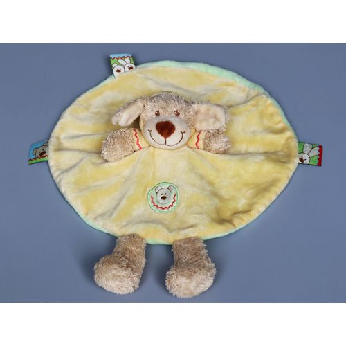 Doudou Chien Beige Plat Rond Jaune Vert Capuche Nicotoy