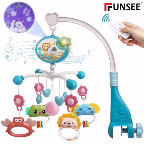 Bébé Mobile De Berceau Musical Avec Projection D'étoiles,Télécommande Boîte À Musique Avec Lumière,Hochets D'animaux Pour Enfants