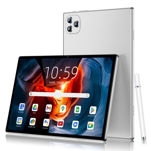 Tablette Tactile 10.1" IPS 2,5D 1280*800 Android 13 Pad Octa-Core 6+64 Go GPS 5+13MP 5G Wi-Fi 6 Double SIM 6000mAh Argent