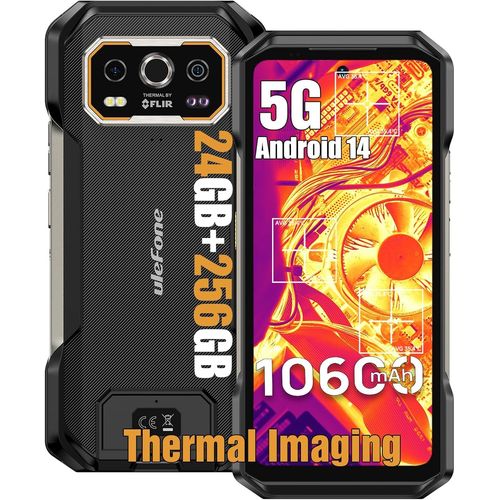 Ulefone Armor 27T Pro 5G Smartphone Incassable 24 Go + 256 Go Android 14 10600mAh 64MP+Caméra d'imagerie Thermique 6.78" NFC/OTG/GPS - Noir