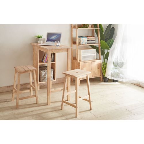 Table De Bar À Déjeuner En Bois Rustique Natural Signature Avec Support À Vin. Table Haute Pour Bar Et Tabourets. Ensemble De Table À Manger Et De Rangement