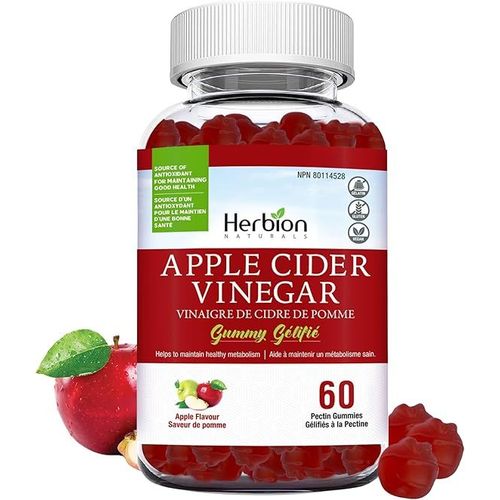 Herbion Naturals Gummy De Vinaigre De Cidre De Pomme Avec Acide Folique, Grenade, Betterave Et Vitamine B12, Pour Maintenir Une Bonne Santé Et Un Bon Métabolisme, 60 Gommes De Pectine Pour Adultes 