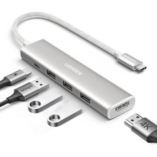 Hamiltion-Hub Usb C Hdmi 4K 100W Pd Charge 3 Data Ports 5 En 1 Adaptateur Multiport Compatible Avec Iphone 16 15 Série Macbook Pro Mac Mini M4 2024 Ipad Air Surface Galaxy S24 Tab S9 Ultra (Blanc)