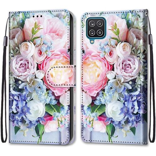 SJZG-Coque Pour Samsung Galaxy A12 / M12, Etui En Cuir Pu Portefeuille Housse Coque Avec 360 Degrés Silicone Antichoc Protection Cover Cuir Pochette Magnétique Und Flip Béquille (Fleur 3)