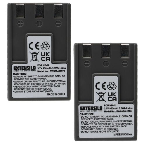 EXTENSILO 2x Batterie compatible avec Canon Digital Ixus 330, 400, 300, V, 430, 500, V2, V3 appareil photo (950mAh, 3,7V, Li-ion)