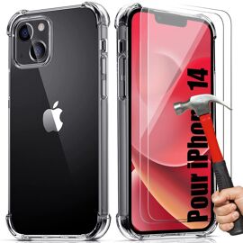 Coque Transparente pour iPhone 14 Protection Antichoc + 2 Verres Trempes