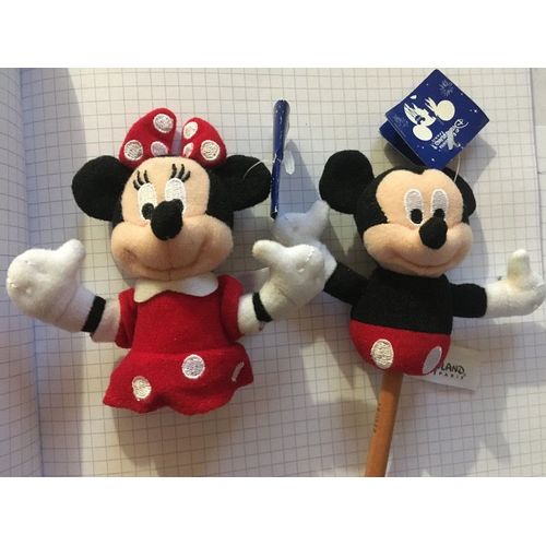 2 mini peluches mickey minnie disney disneyland paris embout crayon