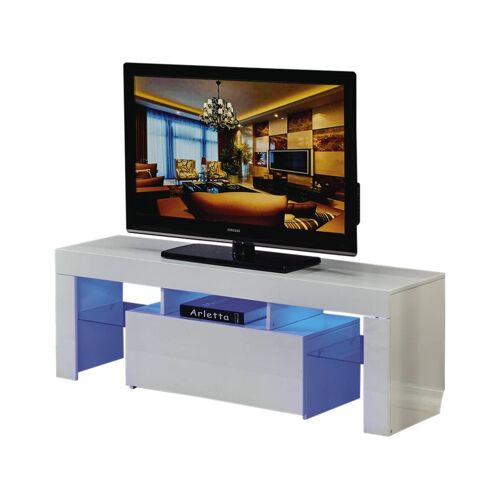 Meuble TV LED Borda - 130 x 34 x 45 cm - Blanc laqué