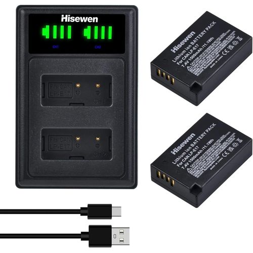 Batterie LP-E17 et Double Chargeur, 2 Pack Batterie de Rechange pour Canon EOS R10, EOS RP, R8, R50, Rebel T8i, T7i, T6i, T6s, SL2, SL3, EOS M3, M5, M6, EOS 200D, 77D, 750D, 760D, 800D