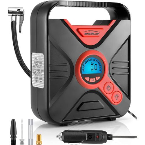 Gonfleur Pneus Voiture Compresseur Voiture Compresseur À Air Portatif Compresseur Allume Cigare 12v Pompe A Velo Electrique Avec Manomètre, Adaptateurs De Valve Et Éclairage LED (Argent)