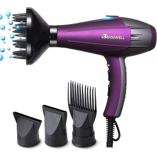 Sèche Cheveux Professionnel 2100W, Ionique/Infrarouge Iointain Salon Sèche-Cheveux avec Diffuseur,Peigne et Buse, Puissant AC Moteur Violet