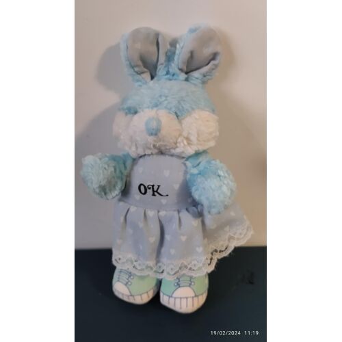 Vintage Peluche Lapin Robe Bleu Basket Marquées S.A Marlain