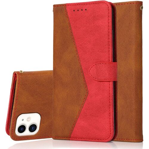 KAL-Coque Pour Iphone 12 / Iphone 12 Pro (6,1 Pouces), Housse Étui En Pu Cuir Portefeuille Antichoc Étui À Rabat Clapet Protection Magnétique Flip Cover Wallet Case Avec Carte Fentes(Brun Rougeâtre)