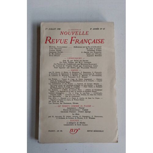 La Nouvelle Revue Française N° 67, Juillet 1958
