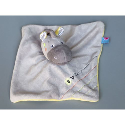 Doudou Zèbre Plat Gris Jaune Sucre D'orge