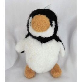 Doudou Peluche Pingouin Blanc Et Noir Vintage Nounours