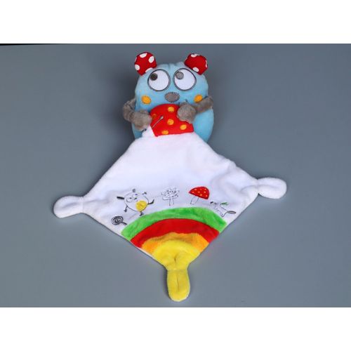 Doudou coccinelle bleue mouchoir blanc arc en ciel Pommette