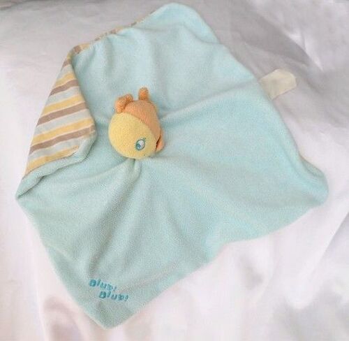 Doudou Peluche Plat Poisson Bleu Jaune Orange Verso Rayures Kimbaloo