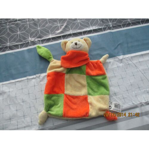 Doudou Plat Ours Vert/Orange/Écru Playkids Cmi