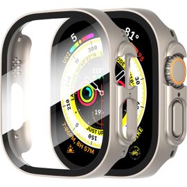 2 Pièces Coque Pour Apple Watch Ultra/Ultra 2 49mm Protection Écran Dur Pc Matériel Ultra Mince Verre Trempé Écran Case,Titane Acier,49mm