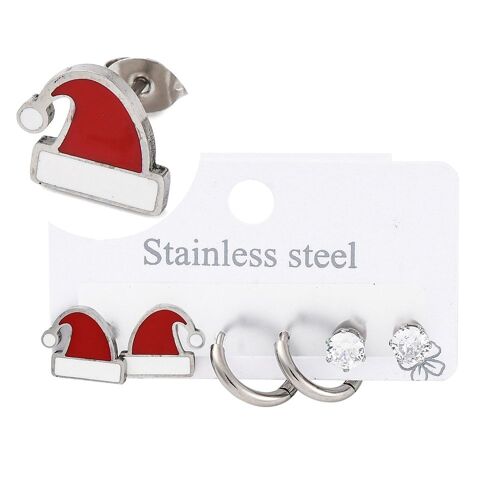 Ensembles Boucles D'oreilles Bonnet De Noël Acier Inoxydable