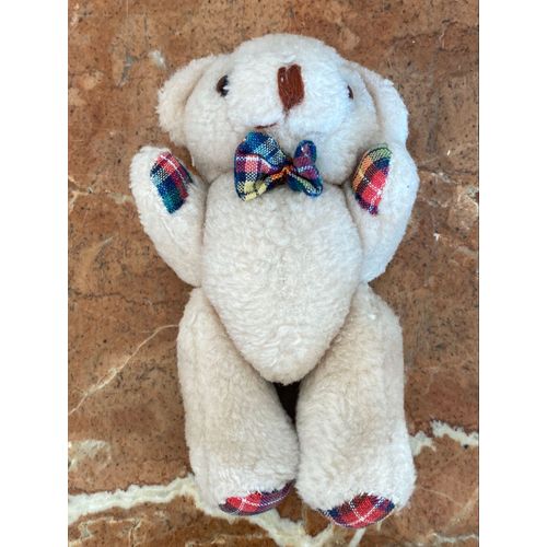 Très Ancien Petit Ours En Peluche Et Décorations De Noël, Carreaux Vert Rouge À Carreaux 12cm