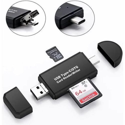Lecteur Carte SD - Juce - USB 2.0/Type C/Micro USB - Noir - Adaptateur TF - Compatible Micro SDXC