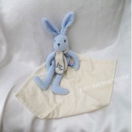 Doudou Peluche Lapin Bleu Mouchoir Et Echarpe Blanc Sucre D'orge