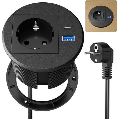 GOTHICANA BY EMPPrise Encastrable Plan De Travail Usb C Pd20W, Multiprise Encastrable Usb, Bloc Prise Encastrable Pour Plan De Travail, Cuisine, Bureau, Meubles, 2500W/10A, 2M Câble, Noir