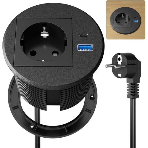 Chenquansarl-Pr Encastrable Plan De Travail Usb C Pd20w, Multipr Encastrable Usb, Bloc Pr Encastrable Pour Plan De Travail, Cuisine, Bureau, Meubles, 2500w/10a, 2m Câble, Noir