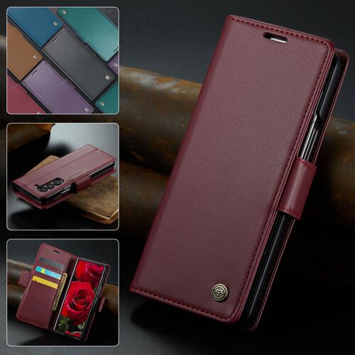 Coque Pour Samsung Z Fold6,Étui Housse Samsung Z Fold6 AntichocSupport Pliable,Clamshell,RFID Blocking Material Brosse Anti-Vol,Étui De Téléphone À Cassette - Rouge