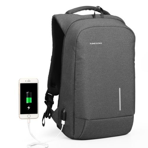 KINGSONS KS-3149 Sac à dos pour ordinateur portable Étudiant Antivol USB Sac à bandoulière 13 pouces Gris foncé