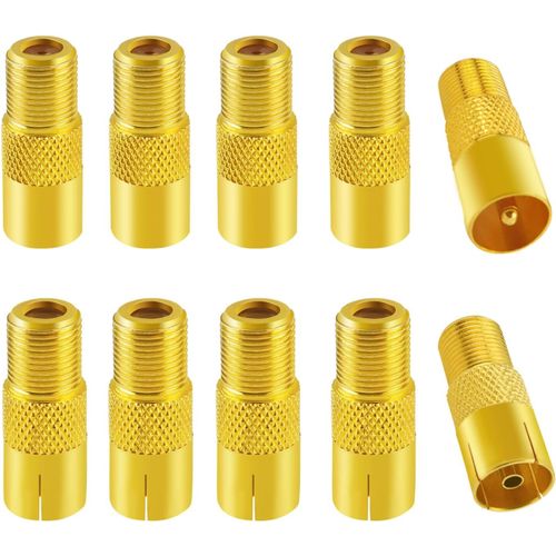10 Pièces Adaptateur de F Femelle à Mâle Femelle Coaxiale RF, TV 9.5 5 Mâle & 5 Femelle à Connecteur à Vis de Type F Convertisseur, Adaptateur Antenne TV Femelle Mâle à F Femelle, Plaqué Or