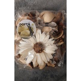 Joli pot pourri DOFTA 90g, blanc écru marron, fleurs et écorces.
