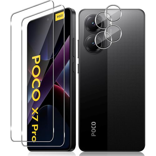 Tempered Glass For Xiaomi Poco X7 Pro, 2+2 Pieces Screen Protector Film And Rear Camera Protector, 9h Hardness Film High Definition Bubble-Free