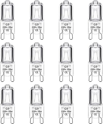 Lot De 12 Ampoule Halogène G9 28w 230v, Dimmable 0-100%, 320lm,Blanc Chaud 2700k,G9 Lampes Halogènes Four,Sans Scintillement,Pour Four,Lustres,Lampes D'armoire,Lampes De Paysage [Classe Énergétique G]