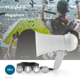 Mégaphone de supporter 15W avec microphone et sirène intégrés - Blanc