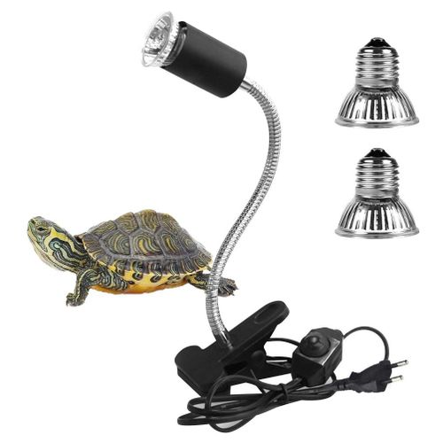 2 Ampoules Uva Uvb 25w Et 50w,Lampe Reptiles Lampe Tortue Terrestre Chauffante Avec Base Longue 360°Rotation Pour Reptiles Et Amphibiens[Classe Énergétique A +]