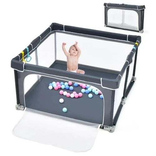 Parc Bébé Pliable - Costway - 124 X124cm - 4 Poignées - 50 Balles Océaniques - Gris Foncé