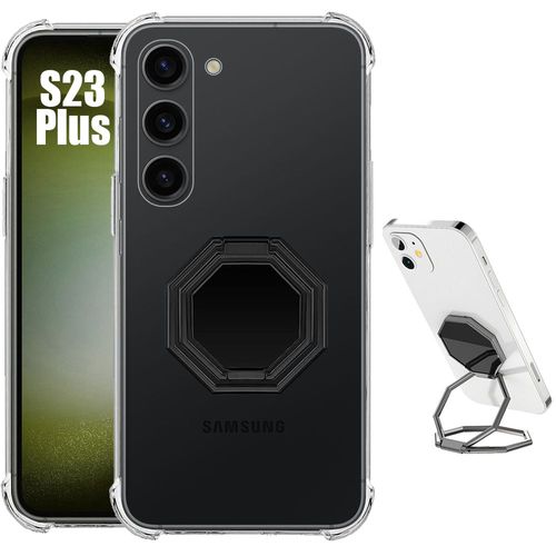 Coque Pour Samsung Galaxy S23+/S23 Plus Silicone Transparent Avec Support Bureau Réglable Gris - Booling