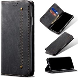 Compatible Avec Etui Xiaomi Redmi Note 9 Pro Max, Flip Jeans Portefeuille Housse Avec Fente Carte, Magnétique Stand+Protecteur D'écran En Verre Trempé*2-Noir