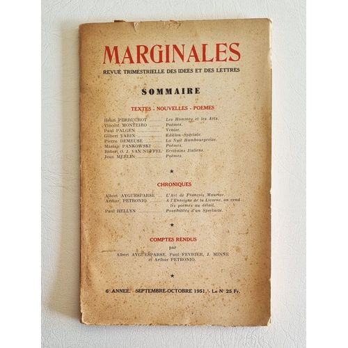 Marginales - Revue Trimestrielle Des Idées Des Arts Et Des Lettres 6e Année Numéro 22 Mars 1951