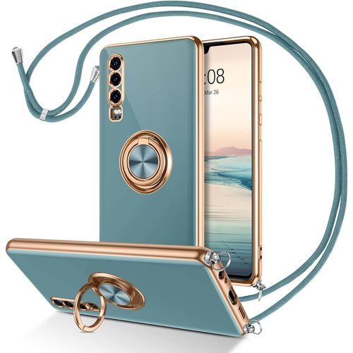 Sskal-Coque Pour Huawei P30 Avec Cordon,Housse Téléphone Avec Anneau Rotatif,Étui Silicone Souple Doublure Microfibre Anti-Rayure,Protection Caméra Antichoc Slim Case Pour Huawei P30,Lividité