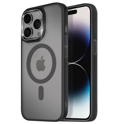 Coque Magsafe Pour Iphone 14 Pro Max Dos Mat Givré Contour Noir