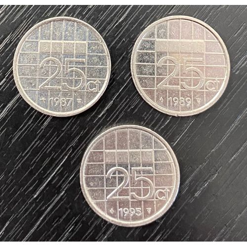Lot De 3 Pièces Pays-Bas 25 Cents, 1987, 1989 Et 1995
