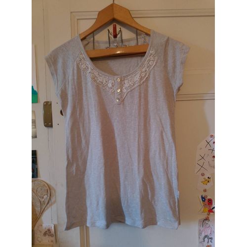 Tee Shirt Gris Col Blanc 36 S Bonobo Jeans.