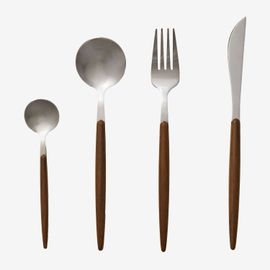 Couverts Monovar 16 Pièces En Inox Avec Manche Effet Bois Gris Chromé