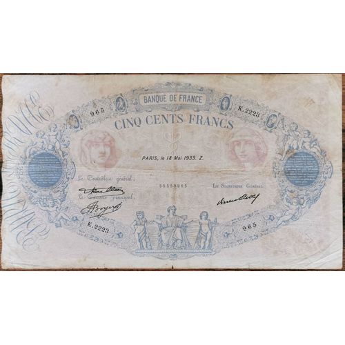 Billet 500 Francs Bleu Et Rose Paris 18 Mai 1933 France K.2223